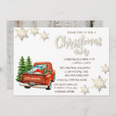 Red Truck Pine Trees Snowflakes Hood Kerstmis Kaart (Voorkant / Achterkant)