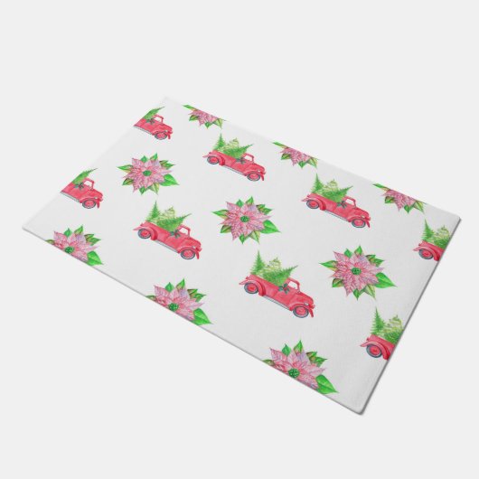 Red Truck & Poinsettias Deurmat (Schuin)