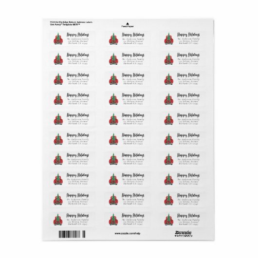  Red Truck Prettige feestdagen Return-adres Etiket (Full Sheet)