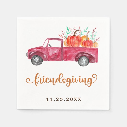 Red Truck Pumpkin Friendsgiving Herfst Script Cute Servet (Voorkant)