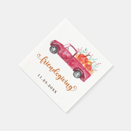 Red Truck Pumpkin Friendsgiving Herfst Script Cute Servet (Hoek)