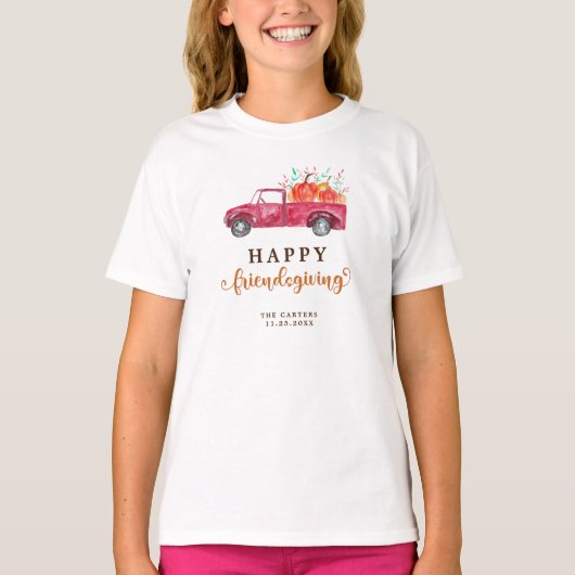 Red Truck Pumpkin Friendsgiving Herfst Script Cute T-shirt (Voorkant)
