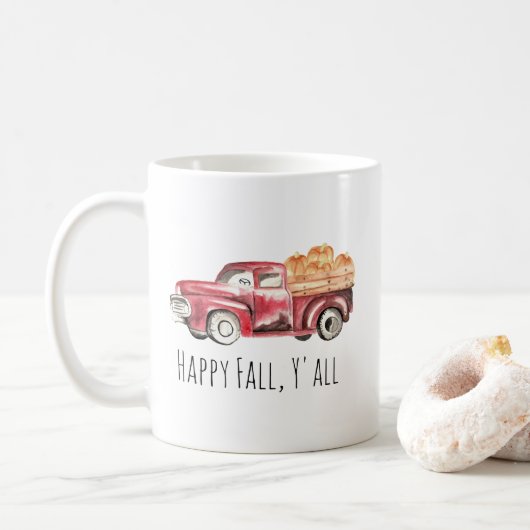 Red Truck Pumpkin Mok - "Happy Herfst, Y'all" (Met donut)
