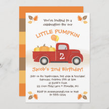 Red Truck Pumpkins Leaves Herfst Birthday Boy Part