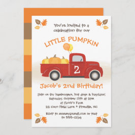 Red Truck Pumpkins Leaves Herfst Birthday Boy Part Kaart