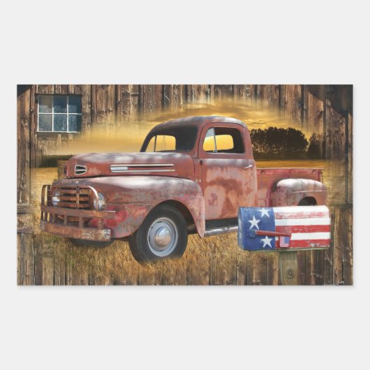 Red Truck Rechthoekige Sticker (Voorkant)