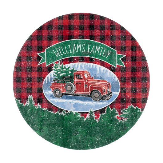  Red Truck Red Buffalo met kerstmis Snijplank (Voorkant)