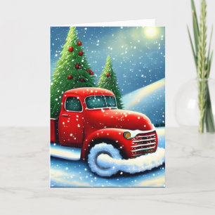  Red Truck Retro kerstbomen Holiday Ca Feestdagen Kaart