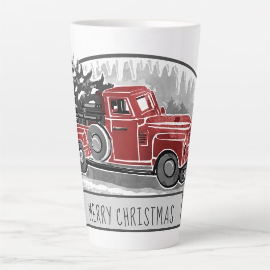 Red Truck Retro Merry Kerstmis Latte Mok (Voorkant)