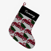  Red Truck Rustic Buffalo Pset Naam toevoegen Grote Kerstsok (Voorkant (Hangend))