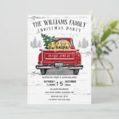 Red Truck Rustic Dog kerstparty Kaart (Staand voorkant)