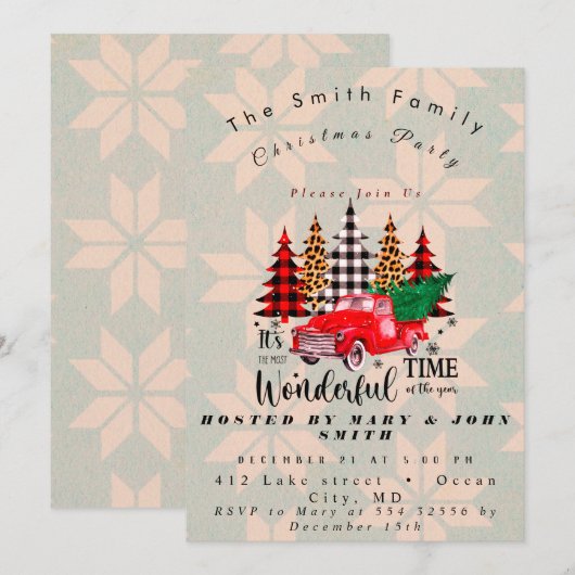 Red Truck Rustic Family Kerstparty I Kaart (Voorkant / Achterkant)