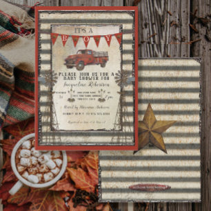  Red Truck Rustic Farmhouse Boy Baby shower Kaart