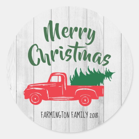 Red  Truck Rustic Kerst sticker (Voorkant)