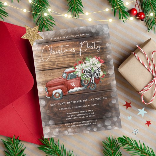  Red Truck Rustic-kerstfeest nodigt uit Feestdagenkaart