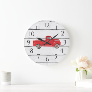 Red Truck Rustic Shiplap Large Clock Grote Klok