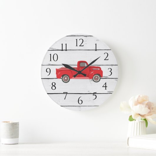 Red Truck Rustic Shiplap Large Clock Grote Klok (Huis)