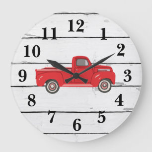Red Truck Rustic Shiplap Large Clock Grote Klok