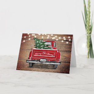  Red Truck Rustic String Lights kerst Feestdagen Kaart