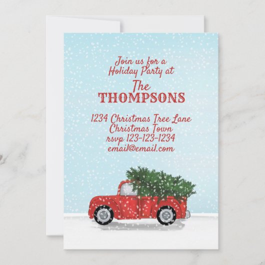  Red Truck Rustic Woodland Holiday Party Kaart (Voorkant)