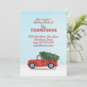  Red Truck Rustic Woodland Holiday Party Kaart (Staand voorkant)