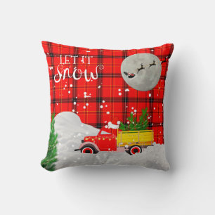 RED TRUCK Rustic Xmas Tartan Red Black Kussen