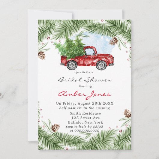 Red Truck Snow Bridal Shower Kaart (Voorkant)