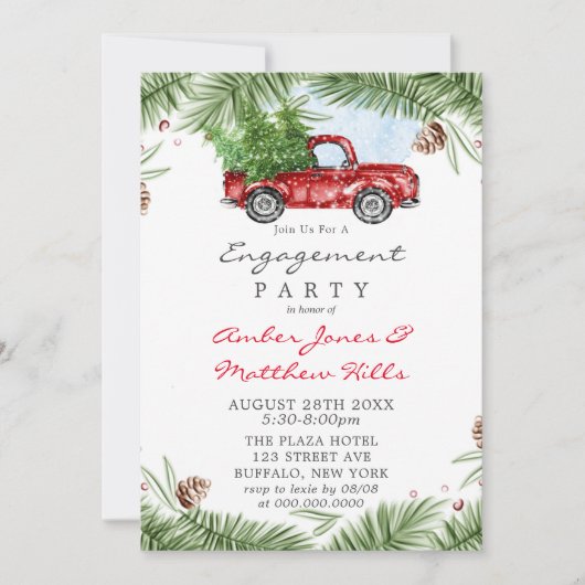  Red Truck Snow Engagement Party Kaart (Voorkant)