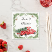 Red Truck Snow kerstbruiloft Napkins Servet (Insitu)