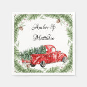  Red Truck Snow kerstbruiloft Napkins Servet (Voorkant)