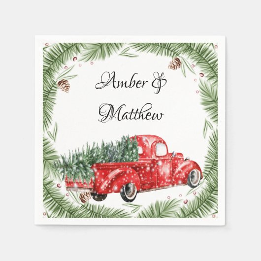 Red Truck Snow kerstbruiloft Napkins Servet (Voorkant)