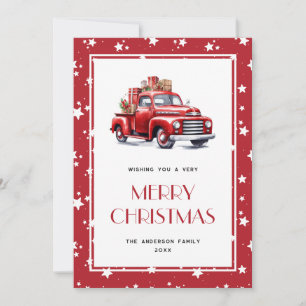 Red Truck Snow Stars Merry-kerstkaarten Feestdagenkaart