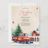 Red Truck Snowy Barn Rustic Christmas Party Kaart (Voorkant)
