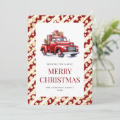 Red Truck Stripes Sterren Vrolijk Kerstfeest Feestdagenkaart (Staand voorkant)