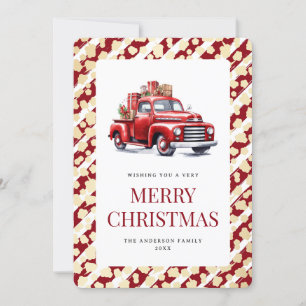 Red Truck Stripes Sterren Vrolijk Kerstfeest Feestdagenkaart