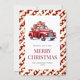Red Truck Stripes Sterren Vrolijk Kerstfeest Feestdagenkaart