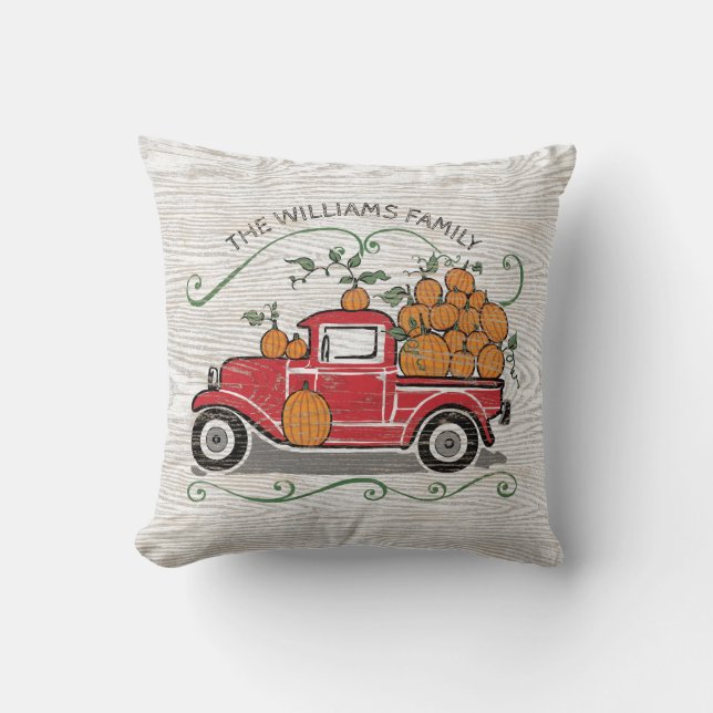  Red Truck Sunflower Familienaam Rustic Kussen (Voorkant)