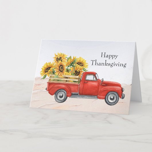  Red Truck Sunflower Thanksgiving Feestdagen Kaart