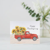  Red Truck Sunflower Thanksgiving Feestdagenkaart (Staand voorkant)