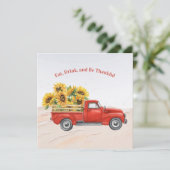  Red Truck Sunflower Thanksgiving Kaart (Staand voorkant)
