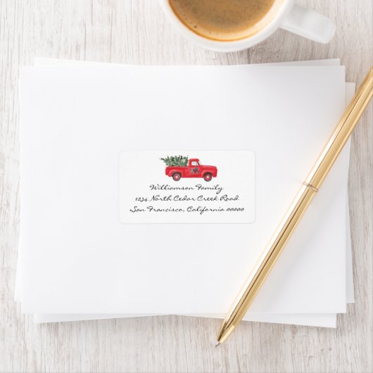 Red Truck Tree Christmas Return Address Label (Insitu)