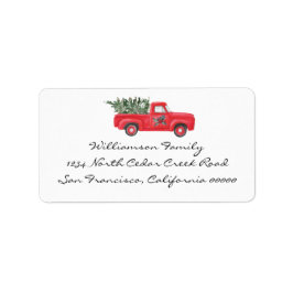 Red Truck Tree Christmas Return Address Label