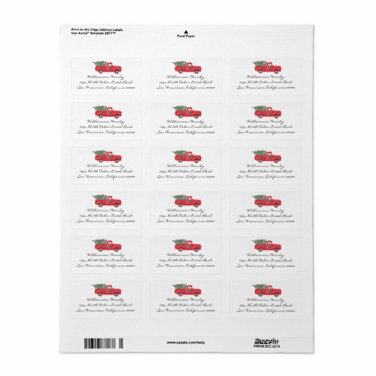 Red Truck Tree Christmas Return Address Label (Full Sheet)