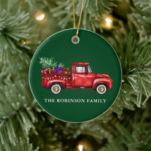  Red Truck Tree Geschikt voor kerstfamilie Keramisch Ornament (Boom)