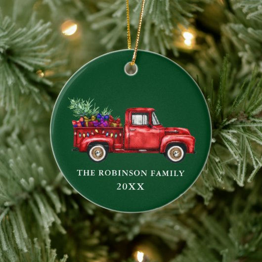  Red Truck Tree Geschikt voor kerstfeest Jaar Keramisch Ornament (Boom)