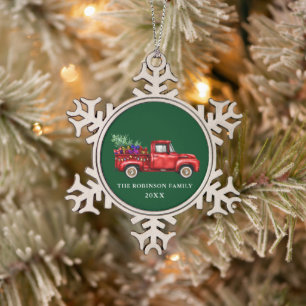  Red Truck Tree Geschikt voor kerstfeest Jaar Tin Sneeuwvlok Ornament