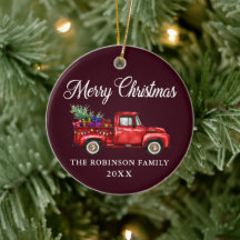 Red Truck Tree Gifts Merry kerst Bourgogne