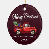Red Truck Tree Gifts Merry kerst Bourgogne Keramisch Ornament (Links)