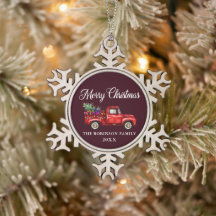 Red Truck Tree Gifts Merry kerst Bourgogne