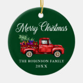 Red Truck Tree Gifts Merry kerstnaam Jaar Keramisch Ornament (Voorkant)